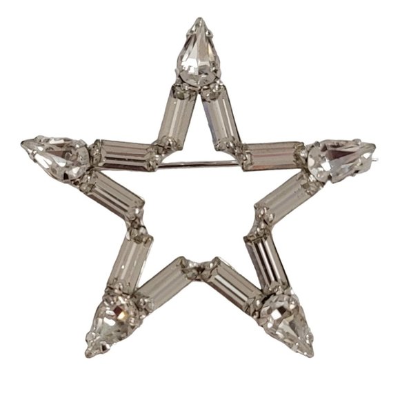 B. David Clear Prong Set Baguette Rhinestones Star Brooch Pin, Signed K988 - Picture 2 of 10
